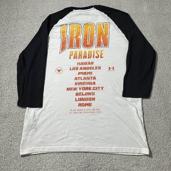 Under Armour Project Rock Shirt Mens L Raglan Baseball Iron Paradise 3/4 Sleeve - Picture 2 of 12